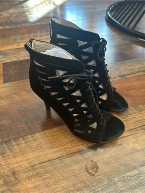 Black Lace-Up Cutout High Heel Sandals - Women